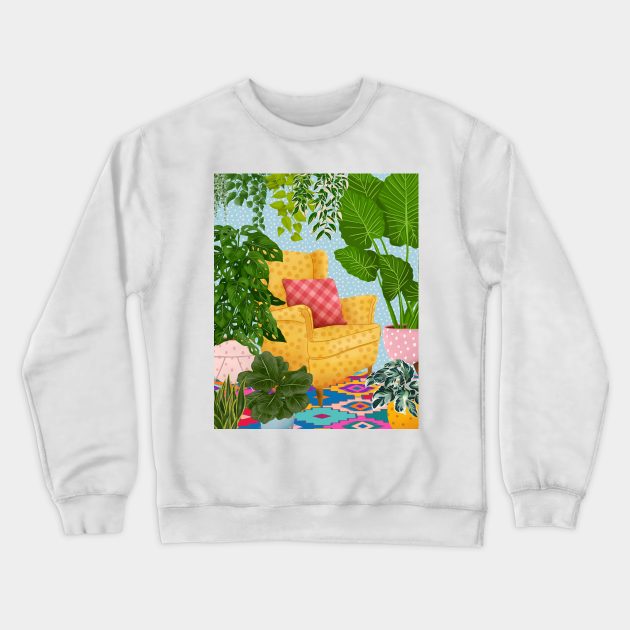 Colourful Plant Room Crewneck Sweatshirt by Gush Art Studio 1